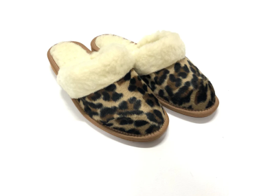 Slof Panter Print Camel met Schapen vacht